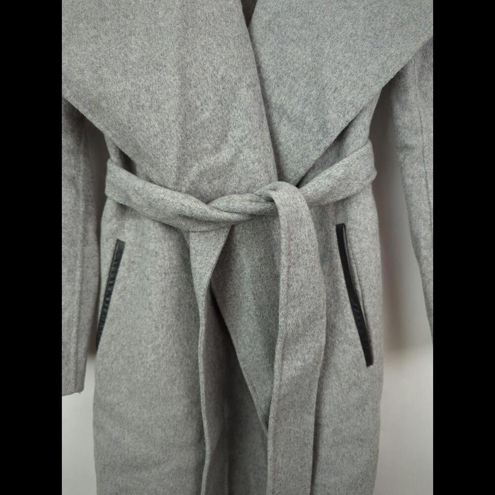 MACKAGE Women's Sz US L Mai Gray Wool Cashmere Melange Belted Wrap Coat - Picture 9 of 11